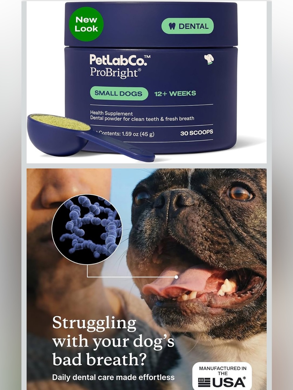 PetLabCo. ProBright Dental Powder Bad Breath Freshener Teeth Cleaning Tartar Dog